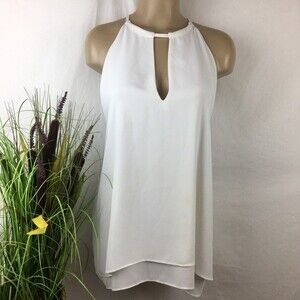 White Keyhole Drape hi/low Halter Top By Banana Republic M